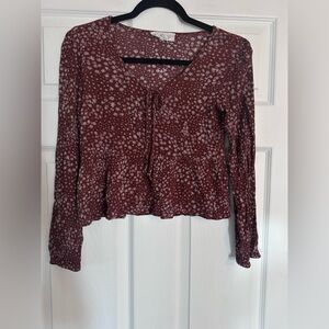 Women's Juniors HIPPIE ROSE Floral Tie-Front Peplum Top Sz Small